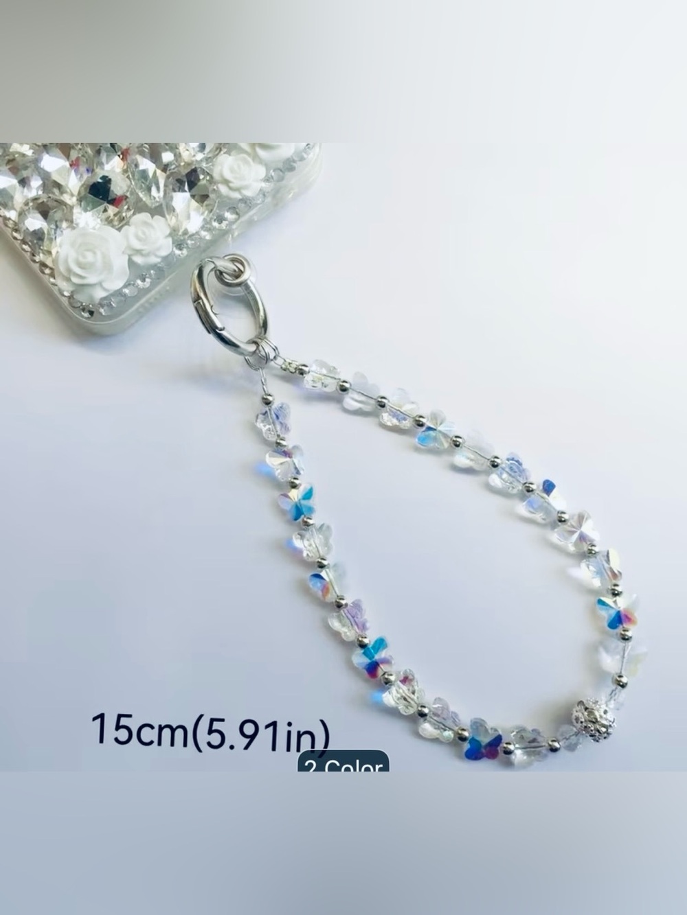 NewCrystal Butterfly Beaded phone holder bracket  Iridescent and black crystals